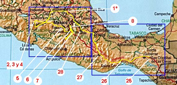 Mapa del centro y sur de México