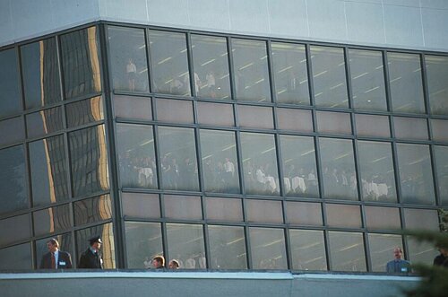 Delegates looking out of the windows...