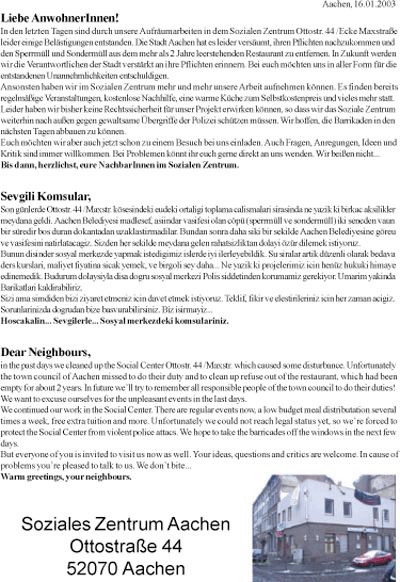 zweites flugblatt an die anwohnerInnen otto-/maxstraße